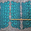 Coupon de tissu - Wax 100% coton - Paon - Turquoise / Bleu / Blanc