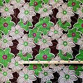 Coupon de tissu - Wax 100% coton - Fleurs - Vert / Marron / Blanc