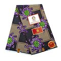 Coupon de tissu - Wax 100% coton - Fleurs - Violet / Vert / Brun