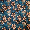 Coupon de tissu - Wax 100% coton - Fleurs - Bleu / Saumon / Noir