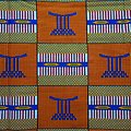 Coupon de tissu - Wax 100% coton - Graphiques - Orange / Bleu / Rouge