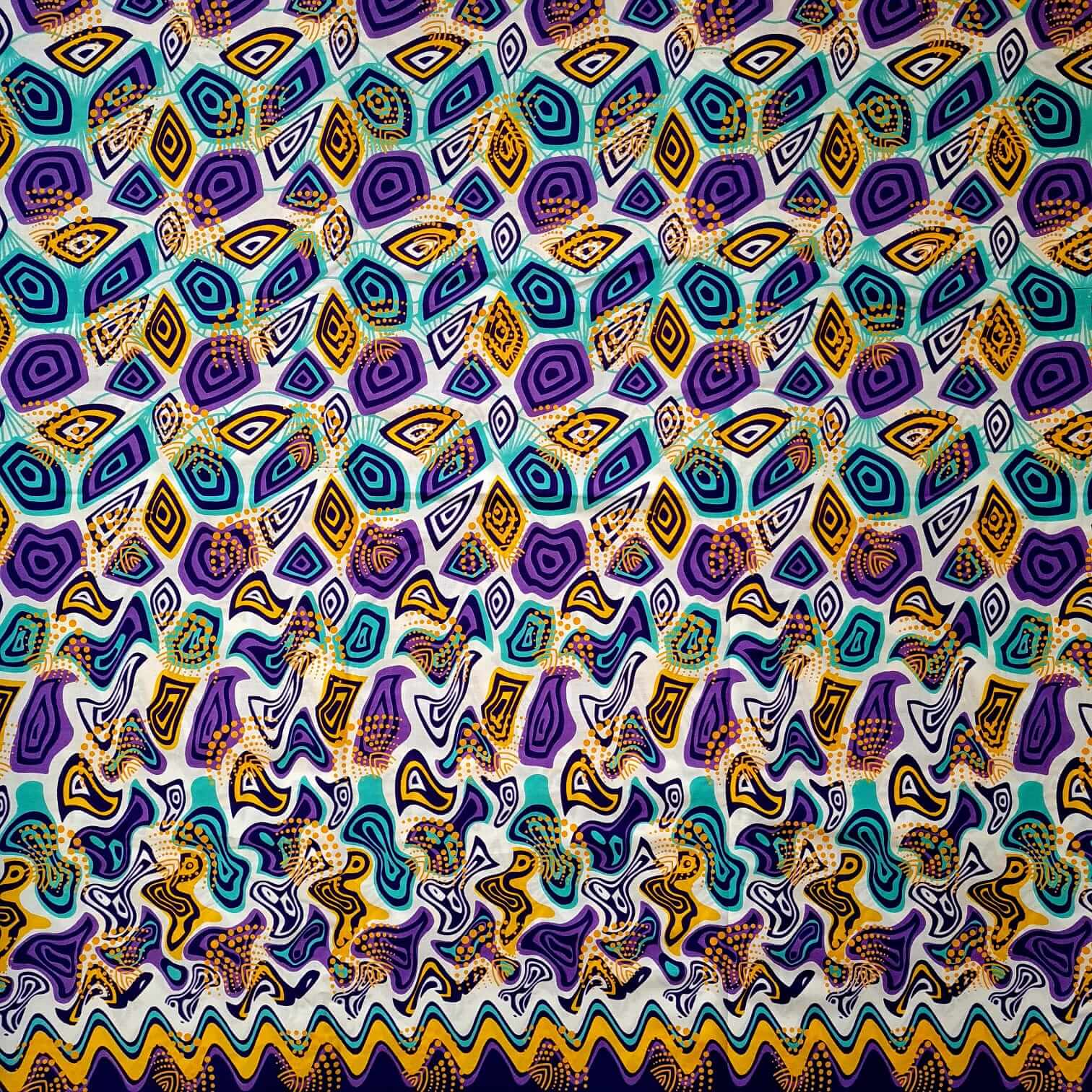 Tissu - Wax 100% coton - Graphiques - Violet / Turquoise / Jaune