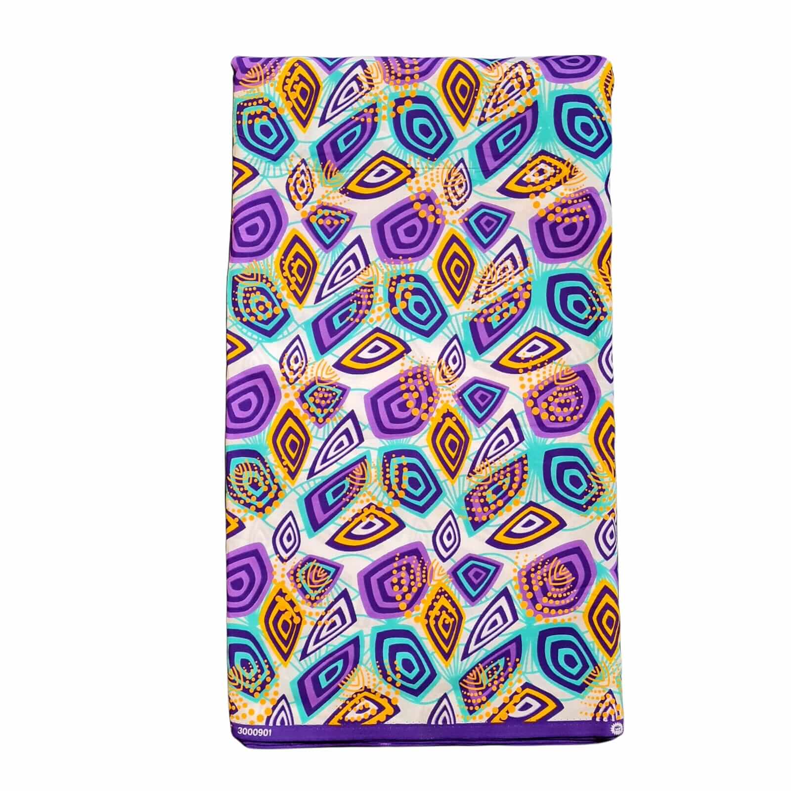 Tissu - Wax 100% coton - Graphiques - Violet / Turquoise / Jaune