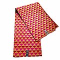 Coupon de tissu - Wax 100% coton - Triangles - Pailleté - Rose / Rouge / Doré