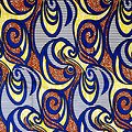 Coupon de tissu - Wax 100% coton - Graphiques - Bleu / Orange / Jaune