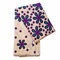 Coupon de tissu - Wax 100% coton - Fleurs - Violet / Vert / Ecru