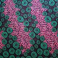 Coupon de tissu - Wax 100% coton - Fleurs - Turquoise / Rose / Gris