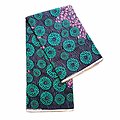 Coupon de tissu - Wax 100% coton - Fleurs - Turquoise / Rose / Gris