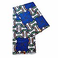 Coupon de tissu - Wax 100% coton - Graphiques - Bleu / Vert / Orange