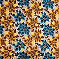 Coupon de tissu - Wax 100% coton - Fleurs - Orange / Jaune / Bleu