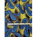 Coupon de tissu - Wax 100% coton - Graphiques - Bleu / Jaune / Noir