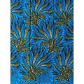 Coupon de tissu - Wax 100%µ coton - Fleurs - Bleu / Vert / Noir