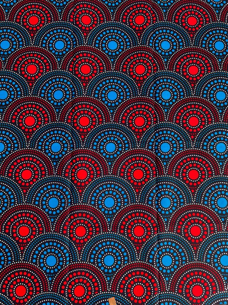 Tissu - Wax 100% coton - Aby - Rouge / Bleu / Noir