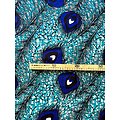 Coupon de tissu - Wax 100% coton - Graphiques - Bleu / Turquoise / Noir
