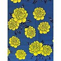 Coupon de tissu - Wax 100% coton - Fleurs - Jaune / Bleu / Noir