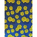 Coupon de tissu - Wax 100% coton - Fleurs - Jaune / Bleu / Noir