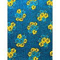 Coupon de tissu - Wax 100% coton - Fleurs - Jaune / Turquoise / Noir