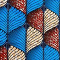 Coupon de tissu - Wax 100% coton - Graphiques - Bleu / Rouge / Orange