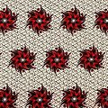 Coupon de tissu - Wax 100% coton - Fleurs - Rouge / Ecru / Marron