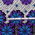 Coupon de tissu - Wax 100% coton - Fleurs - Violet / Bleu / Marron
