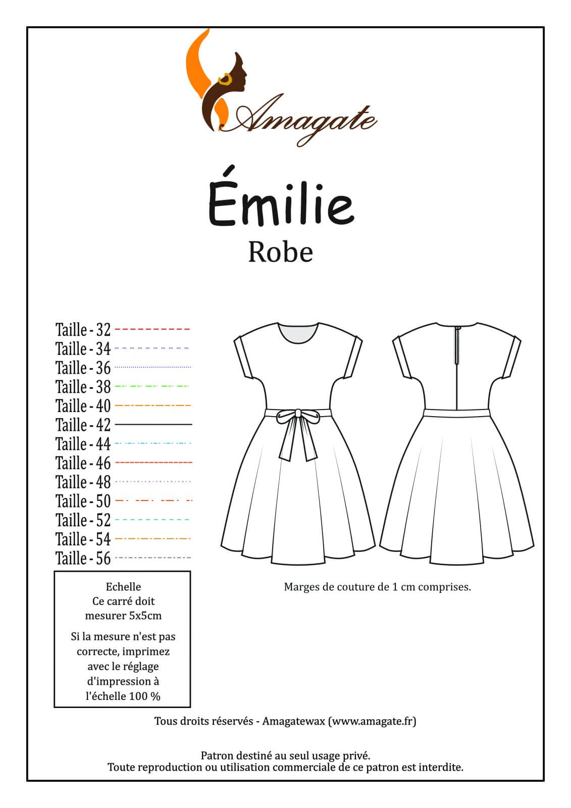 Emilie - Robe - Taille 32 à 56 - PDF
