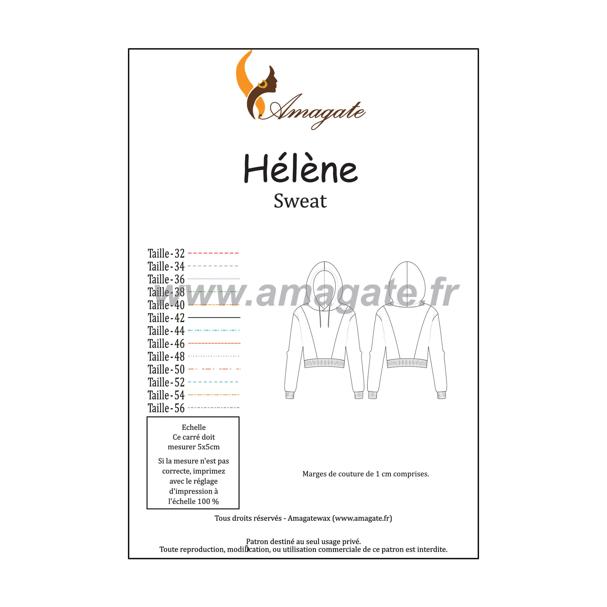 Hélène - Sweat - Taille 32 à 56 - PDF