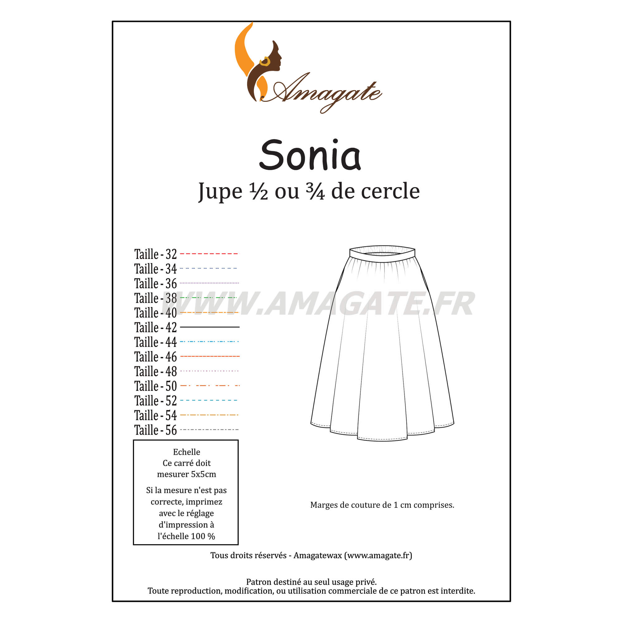 Sonia - Jupe - Taille 32 à 56 - PDF