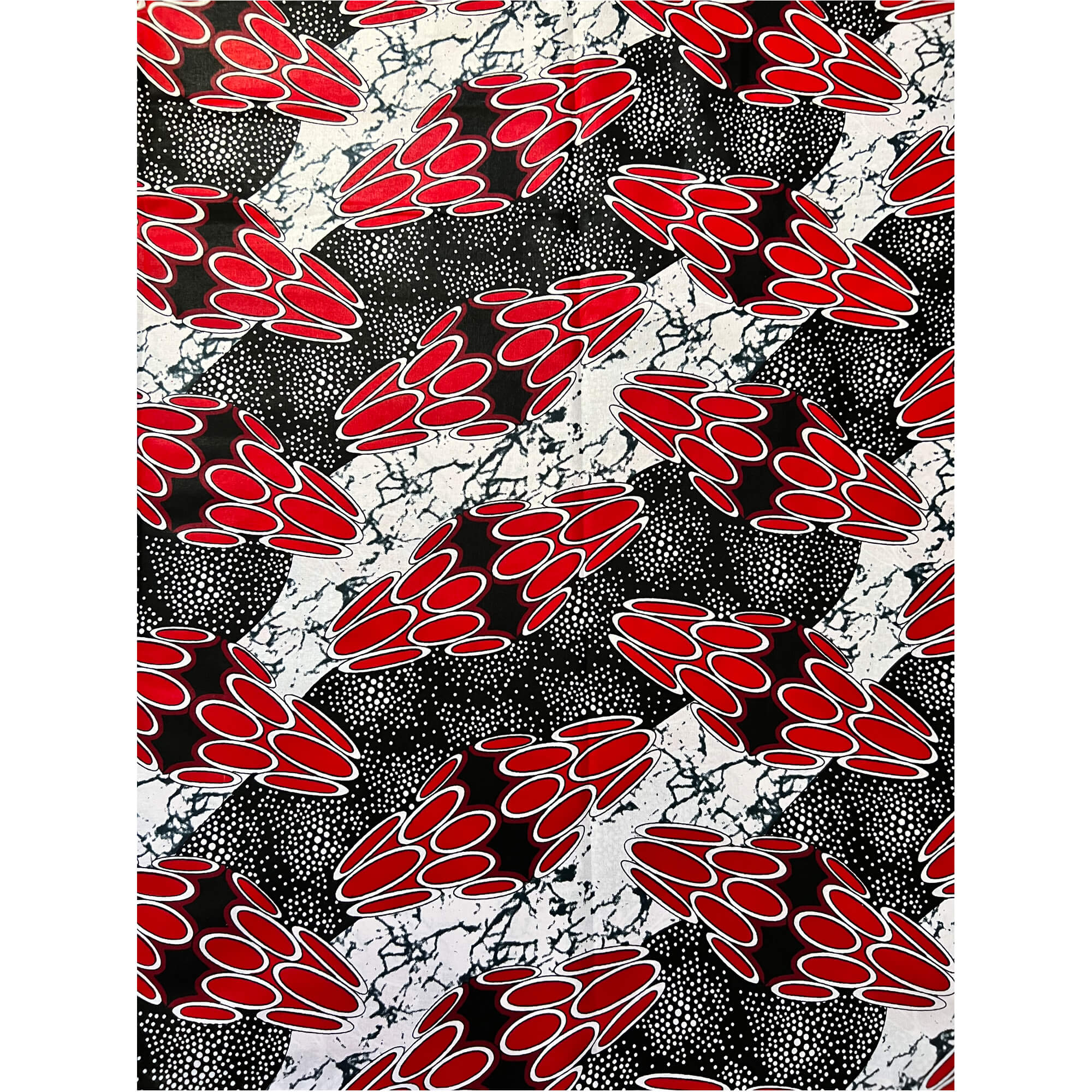 Tissu - Wax 100% coton - Graphiques - Rouge / Noir / Blanc