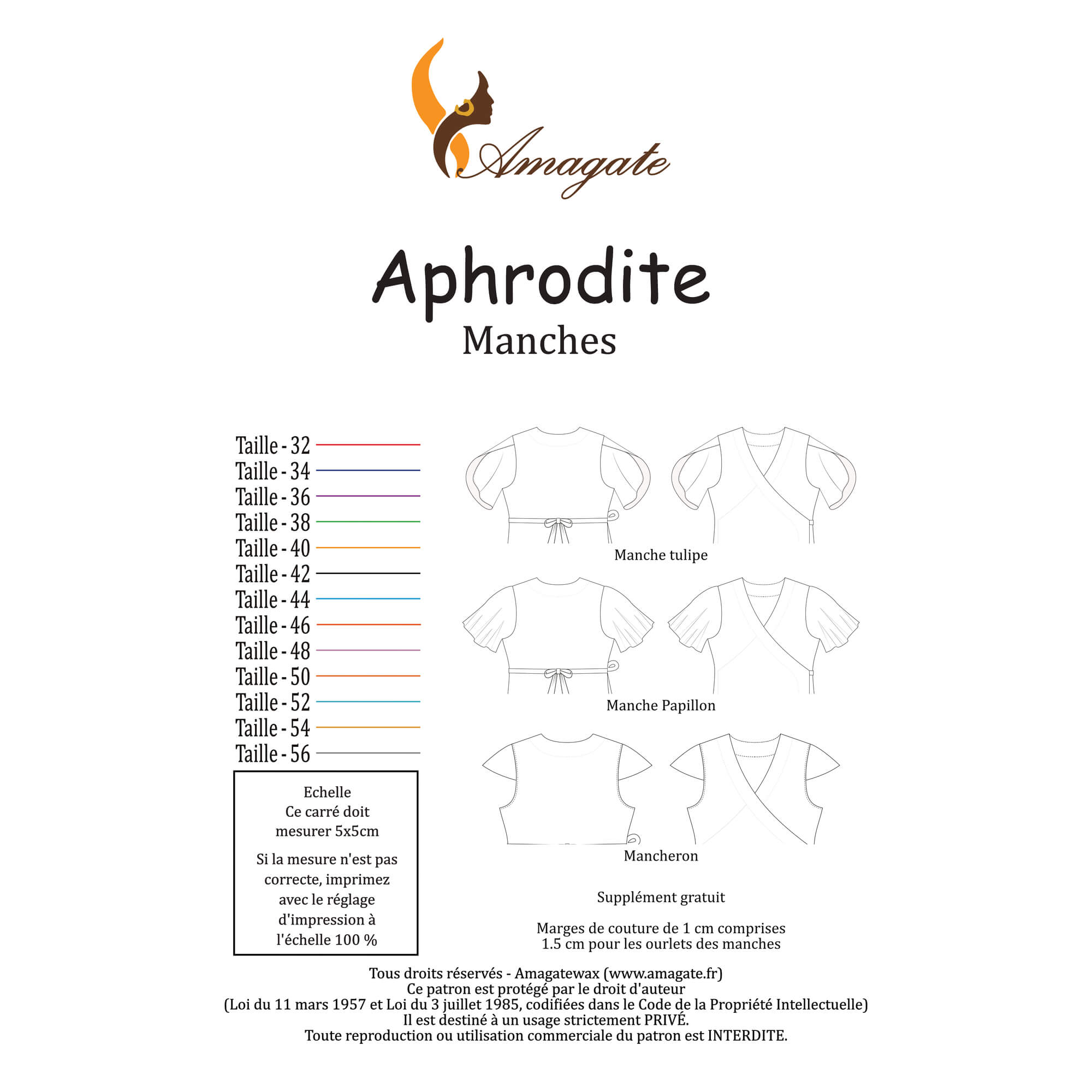 Aphrodite - Cache-cœur - Taille 32 à 56 - Bonus - Manches - PDF
