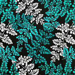 Tissu - Wax 100% coton - Fleurs - Vert / Noir / Blanc