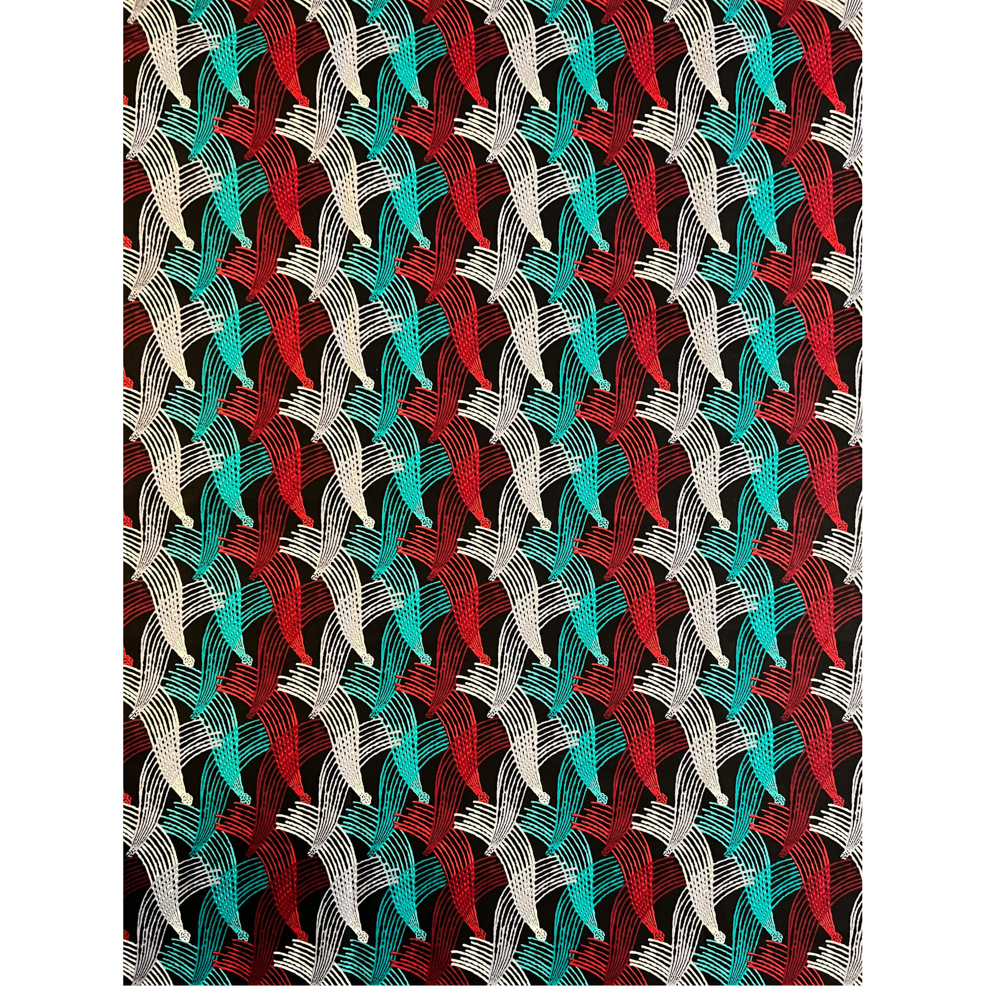 Tissu - Wax 100% coton - Graphiques - Turquoise / Blanc / Rouge