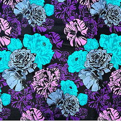 Tissu - Wax 100% coton - Fleurs - Turquoise / Viloet / Rose