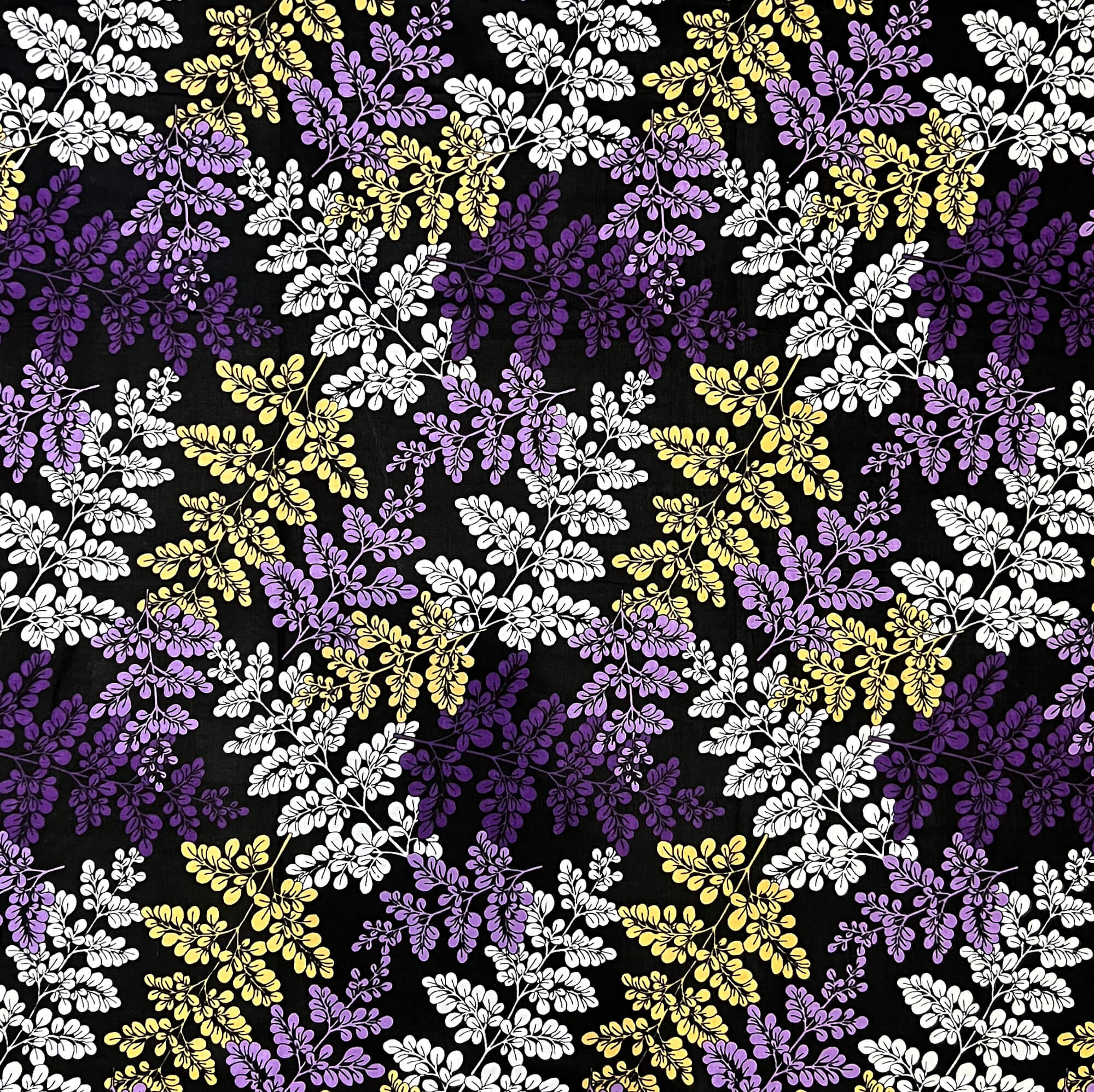 Tissu - Wax 100% coton - Fleurs - Violet / Jaune / Parme