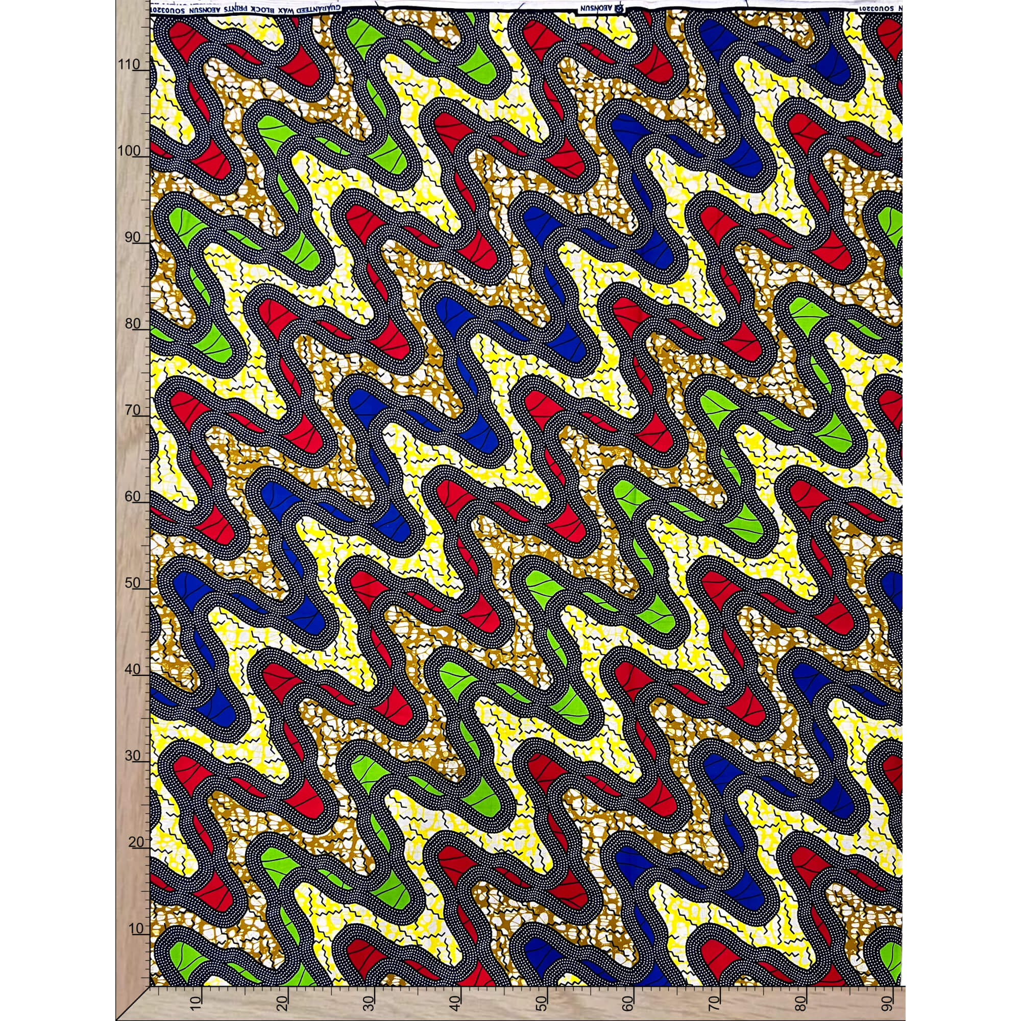 Tissu - Wax 100% coton - Graphiques - Bleu / Vert / Rouge