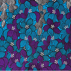 Tissu - Wax 100% coton - Fleurs - Violet / Bleu-Vert / Noir