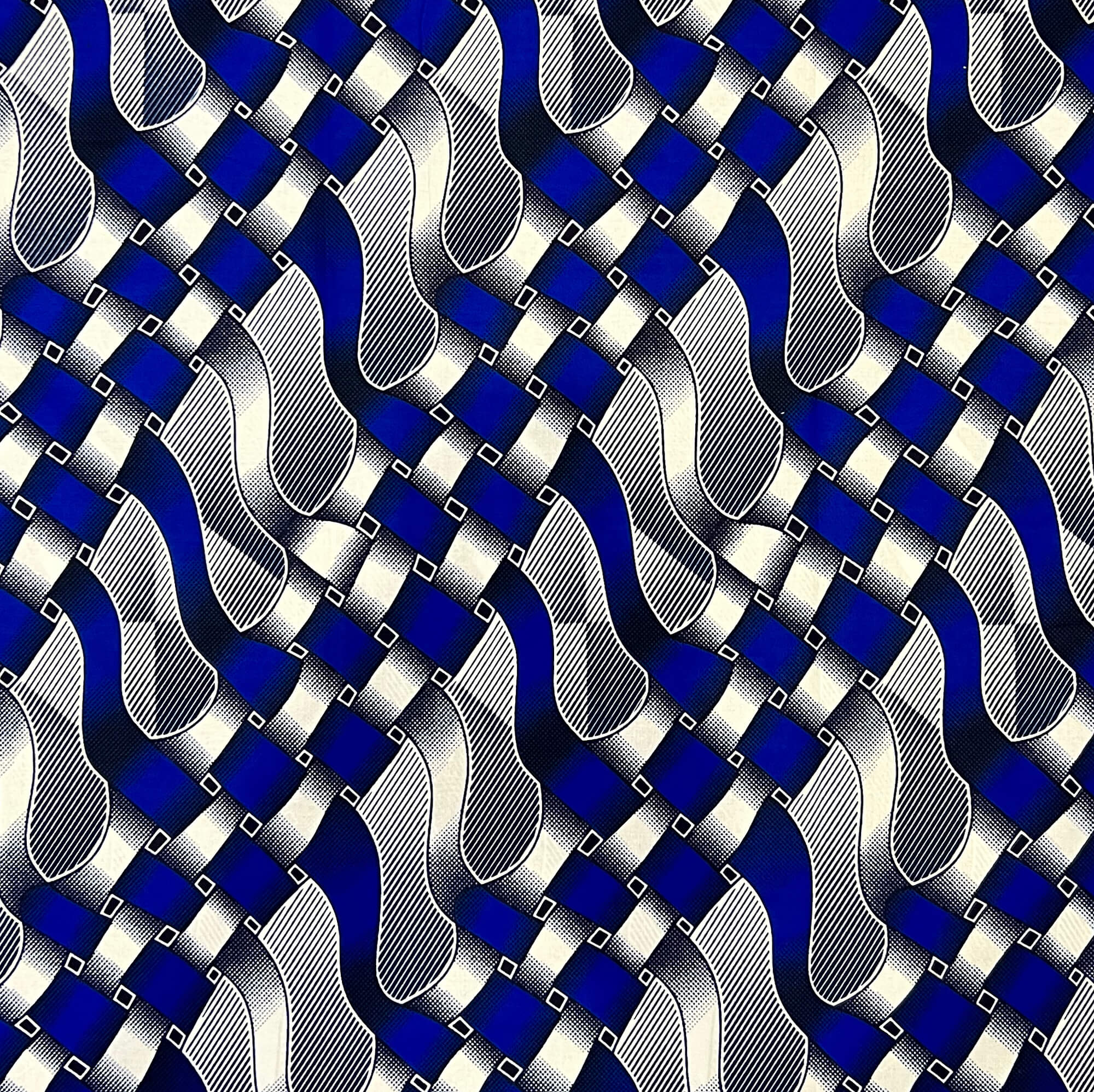 Tissu - Wax 100% coton - Graphiques - Bleu / Noir / Blanc