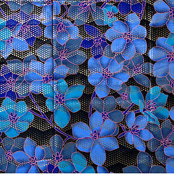 Tissu - Wax 100% coton - Fleurs - Bleu / Turquoise / Doré