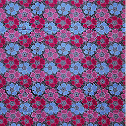 Tissu - Wax 100% - Fleurs - Rose / Bleu / Fuchsia