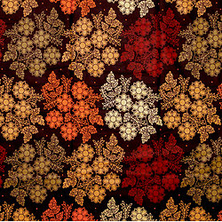 Tissu - Wax 100% coton - Fleurs - Orange / Ambre / Noir