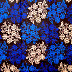 Tissu - Wax 100% coton - Fleurs - Bleu / Ambre / Bleu nuit