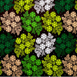 Tissu - Wax 100% coton - Fleurs - Vert / Ambre / Noir