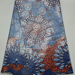 Coupon de tissu - Wax 100% coton - Graphiques - Bleu / Rouge / Noir - Brillant Argenté