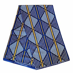 Coupon de tissu - Wax 100% coton - Graphiques - Bleu / Jaune / Blanc
