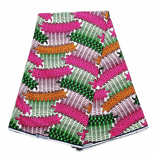 Coupon de tissu - Wax 100% coton - Graphiques - Orange / Rose / Vert