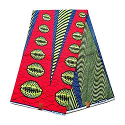 Coupon de tissu - Wax 100% coton - Graphiques - Rouge / Vert / Bleu