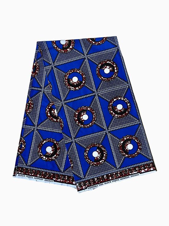 Coupon de tissu - Wax 100% coton - Graphiques - Bleu / Marron / Noir