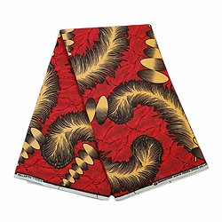 Coupon de tissu - Wax 100% coton - Graphiques - Rouge / Jaune / Noir