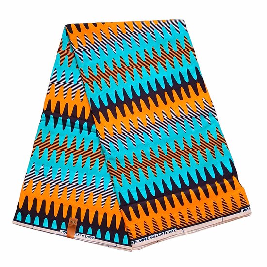 Coupon de tissu - Wax 100% coton - Graphiques - Orange / Bleu / Noir