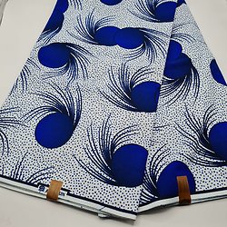 Coupon de tissu - Wax - Graphiques - Bleu / Blanc