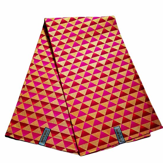 Coupon de tissu - Wax 100% coton - Triangles - Pailleté - Rose / Rouge / Doré